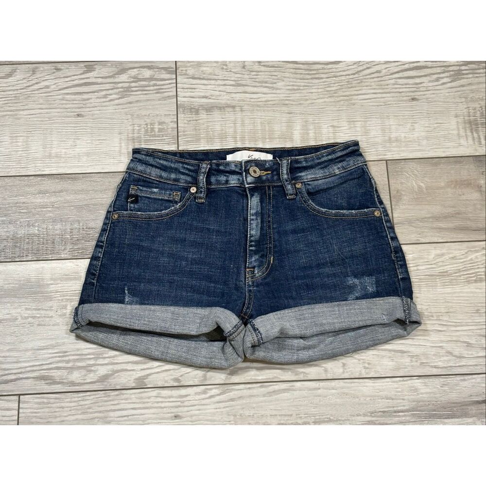 KanCan Dark Blue Denim Cuffed Jean Shorts